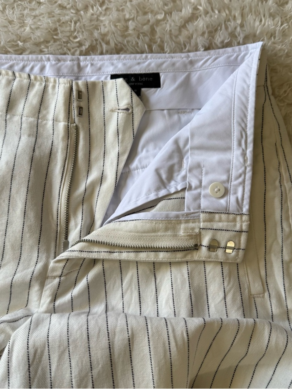 Rag & Bone Dylan Cropped Cream Pinstripe Wide Leg Pants Women Sz 8 Linen Cotton - Picture 11 of 13